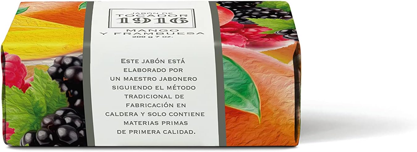 1916 - Mango y Frambuesa 200 gr, Jabón Natural, Piel Limpia y Perfumada, Jabón en Pastilla, Método Tradicional, Jabón de Manos y Facial, Flor y Fruta Mediterránea, Fragancia Deliciosa