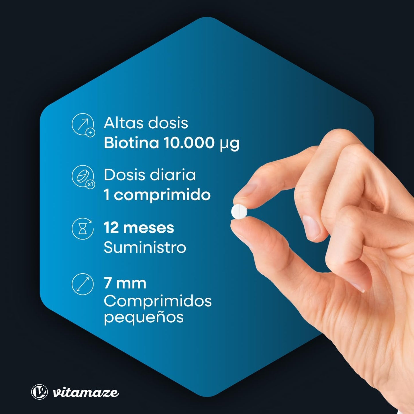 Biotin 10,000 mcg Zinc and Selenium (1 Year) - Biotin for Hair, Skin and Nails - Hair Growth and Anti-Hair Loss - Vitamins for Strong Hair and Nails - No Additives, Vitamaze