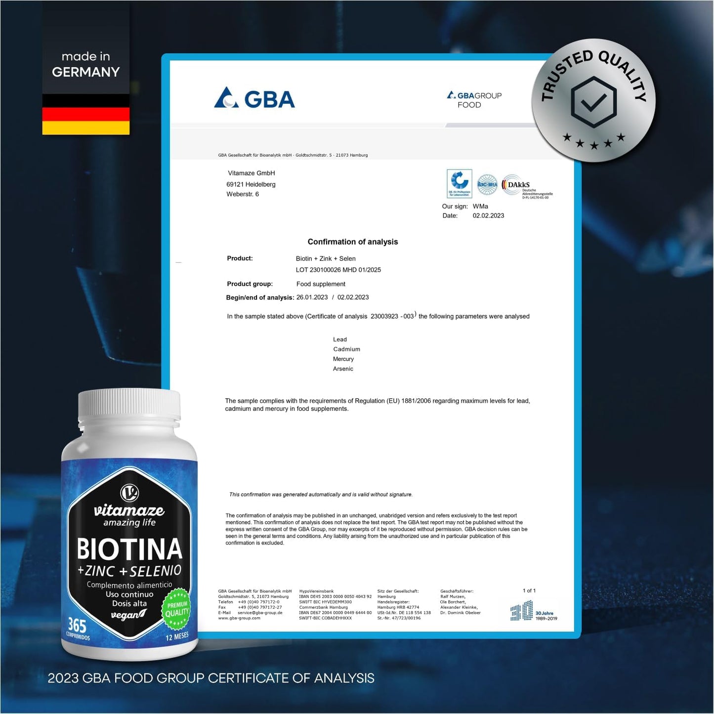 Biotin 10,000 mcg Zinc and Selenium (1 Year) - Biotin for Hair, Skin and Nails - Hair Growth and Anti-Hair Loss - Vitamins for Strong Hair and Nails - No Additives, Vitamaze