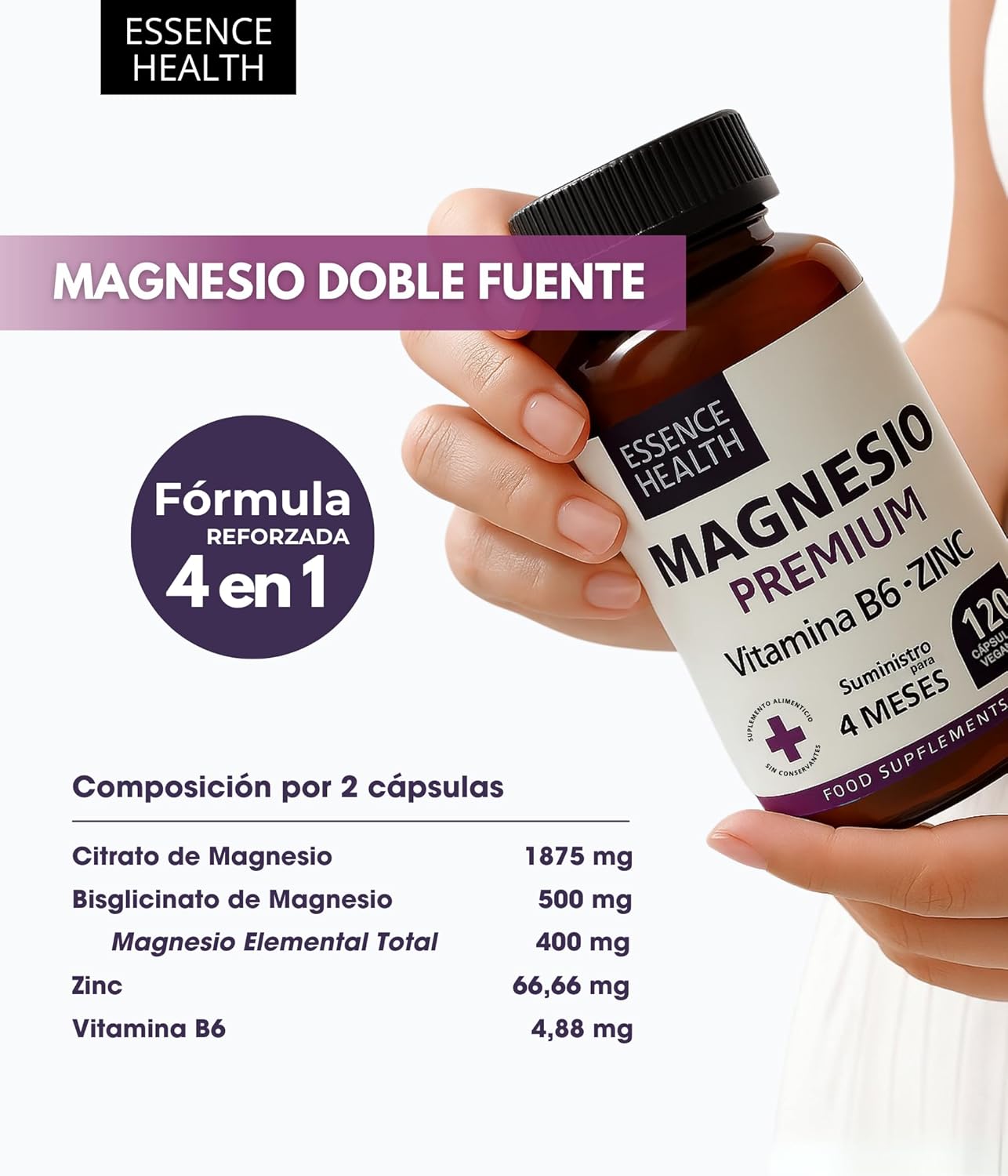 Premium Magnesium Complex 2446mg | High Absorption Bisglycinate + Citrate + Zinc + B6 | 120 Vegan Capsules | Muscle Support, Stress & Energy | 4 in 1
