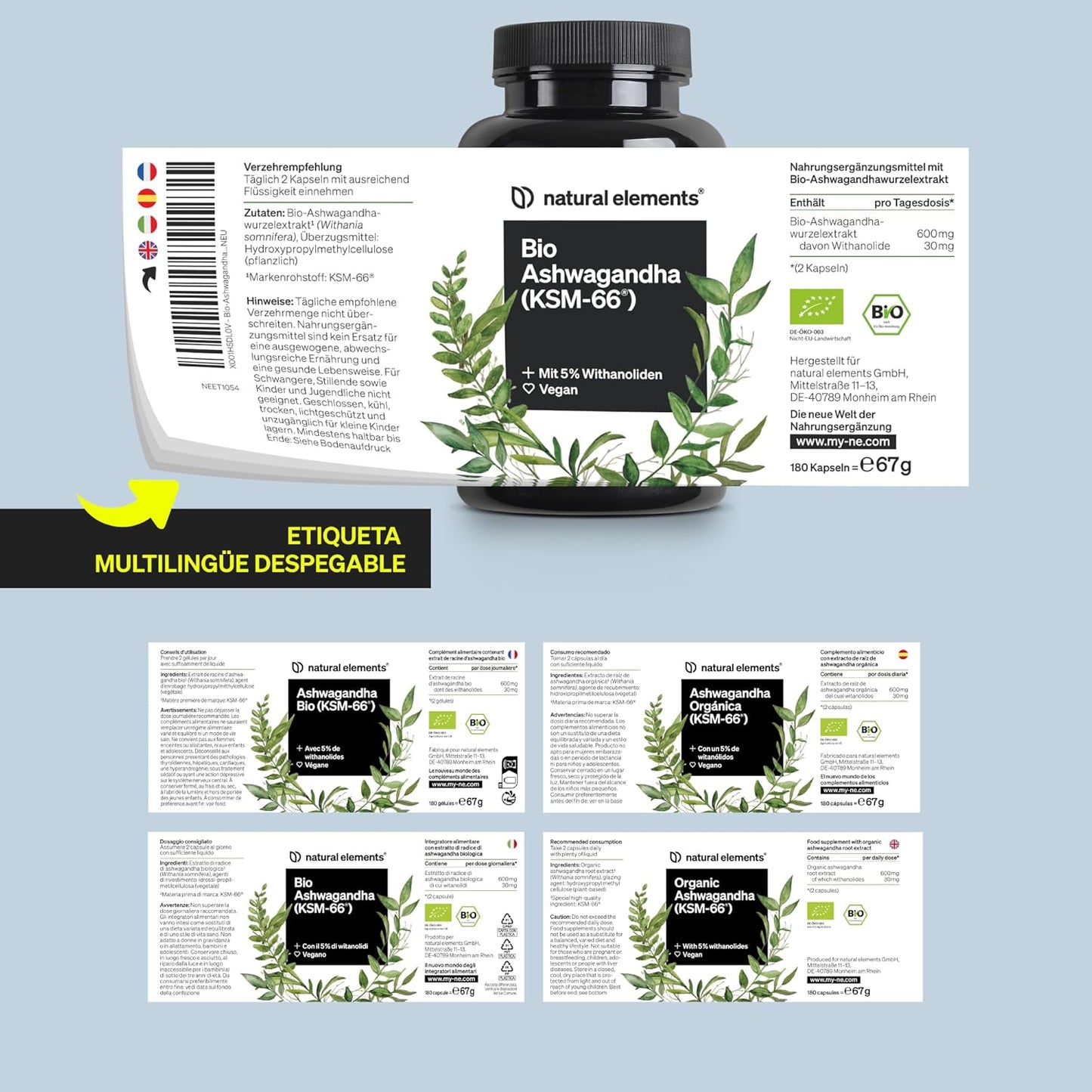 Organic Ashwagandha KSM-66® - 600mg Organic Ashwagandha Root Extract - Indian Dream Root - 180 Capsules - Lab Tested, Vegan & No Additives