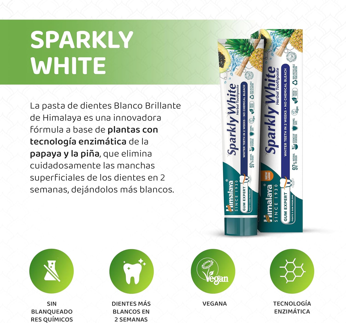 Himalaya Herbals Sparkly White Herbal Vegetarian Toothpaste for whitening teeth with advanced plague removal|Anti-inflammatory 12-Hour Germ Protection- 75ml