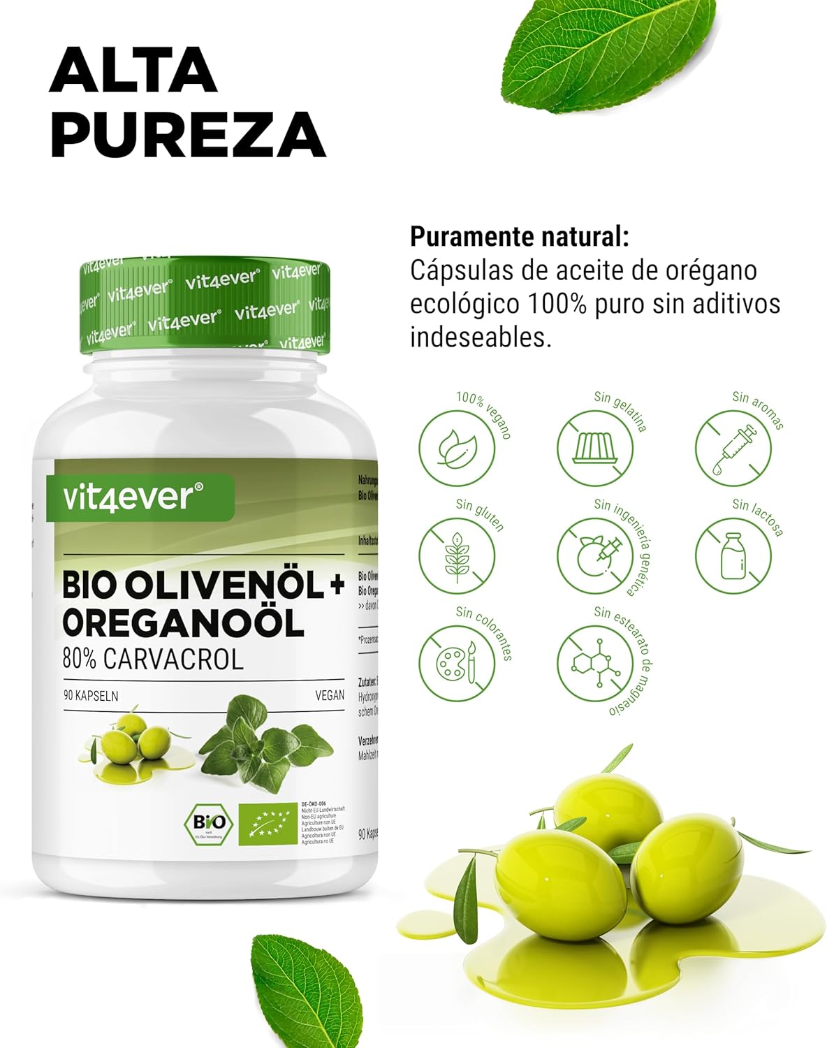 Organic Oregano Oil and Carvacrol 80 mg - 90 Capsules with Controlled Virgin Olive Oil - Greek Oregano High Dose - Vegan