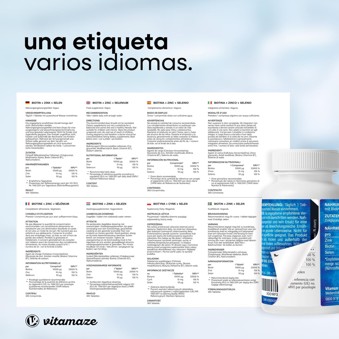 Biotin 10,000 mcg Zinc and Selenium (1 Year) - Biotin for Hair, Skin and Nails - Hair Growth and Anti-Hair Loss - Vitamins for Strong Hair and Nails - No Additives, Vitamaze