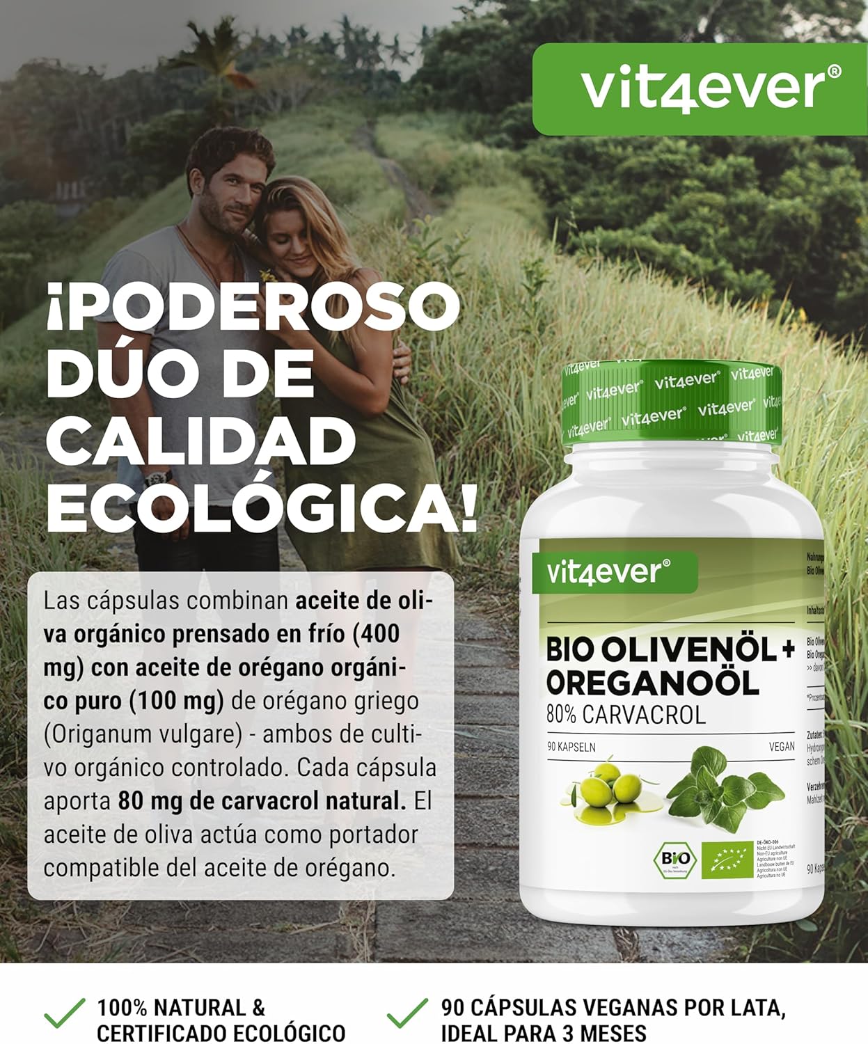 Organic Oregano Oil and Carvacrol 80 mg - 90 Capsules with Controlled Virgin Olive Oil - Greek Oregano High Dose - Vegan