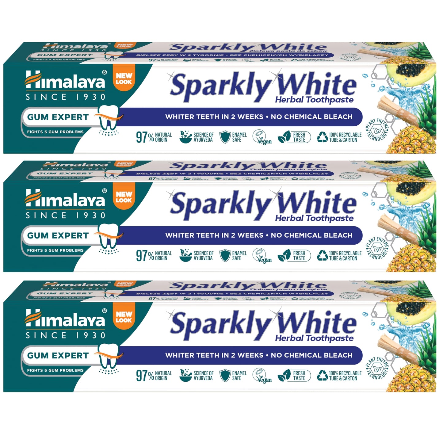Himalaya Herbals Sparkly White Herbal Vegetarian Toothpaste for whitening teeth with advanced plague removal|Anti-inflammatory 12-Hour Germ Protection- 75ml