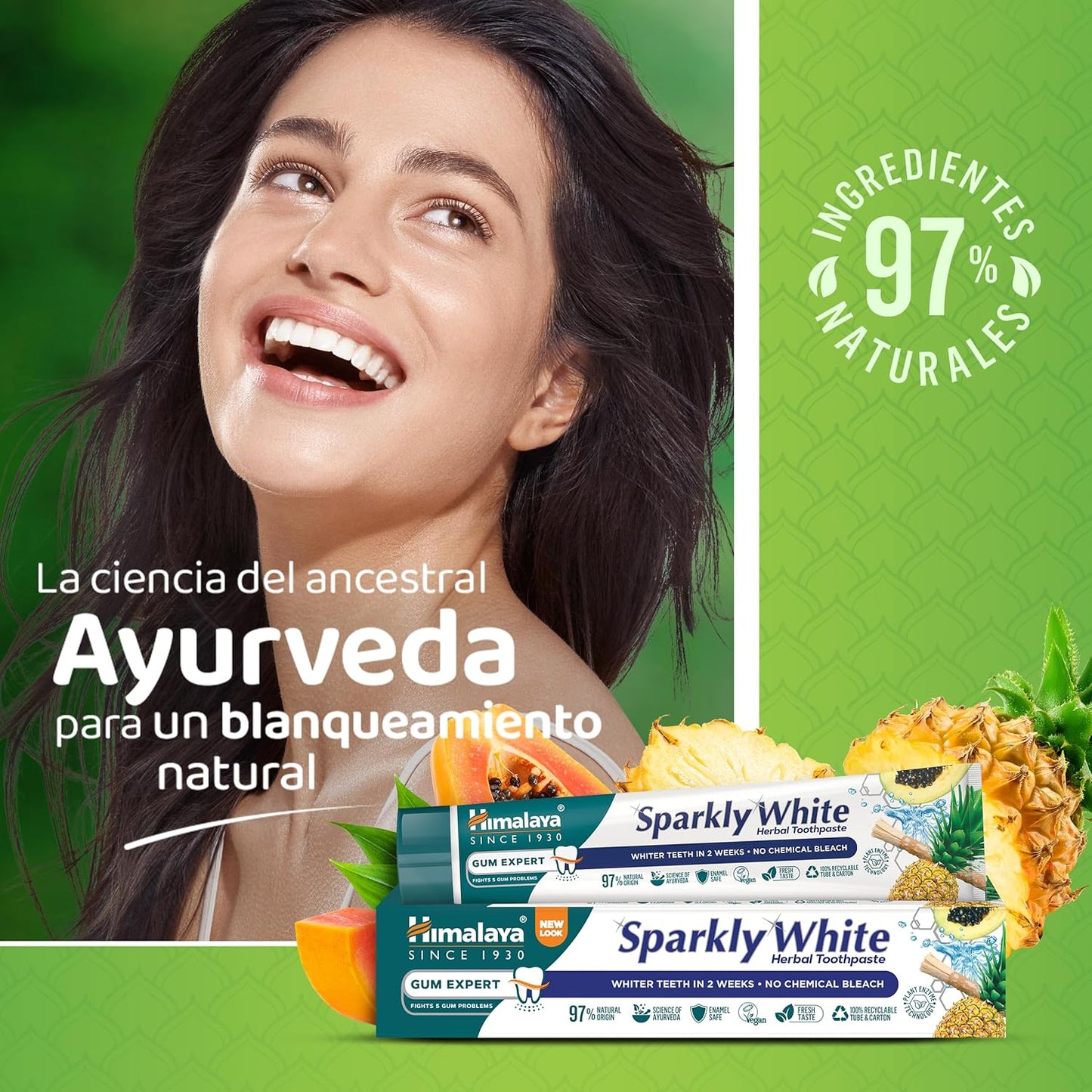 Himalaya Herbals Sparkly White Herbal Vegetarian Toothpaste for whitening teeth with advanced plague removal|Anti-inflammatory 12-Hour Germ Protection- 75ml