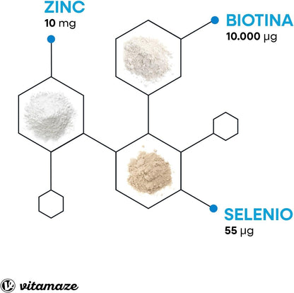Biotin 10,000 mcg Zinc and Selenium (1 Year) - Biotin for Hair, Skin and Nails - Hair Growth and Anti-Hair Loss - Vitamins for Strong Hair and Nails - No Additives, Vitamaze