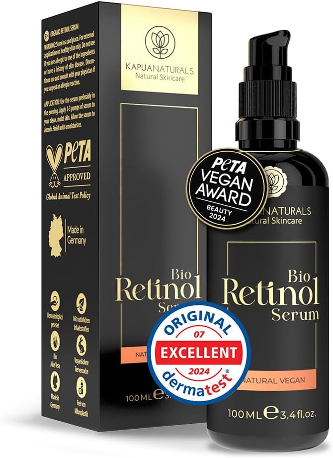 Pure Retinol for Face • 100ml • Organic Vegan • Retinol Serum • For Radiant Clear Skin Free • +Vitamin C + Hyaluron • Pure Retinol • Natural & Sustainable Cosmetics • From Germany