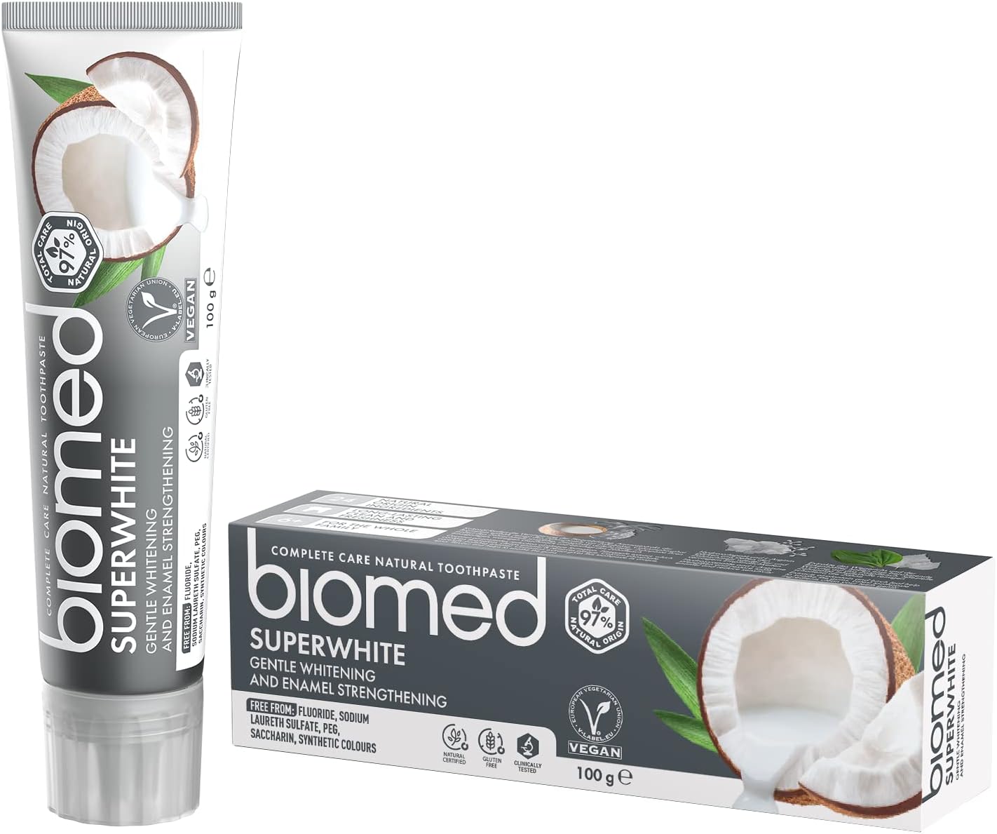 BIOMED Superwhite 97% Natural Whitening Toothpaste Enamel Strengthener Coconut Flavor Vegan Friendly SLES Free 100g