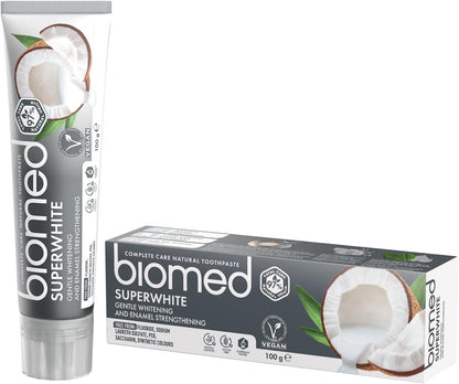BIOMED Superwhite 97% Natural Whitening Toothpaste Enamel Strengthener Coconut Flavor Vegan Friendly SLES Free 100g