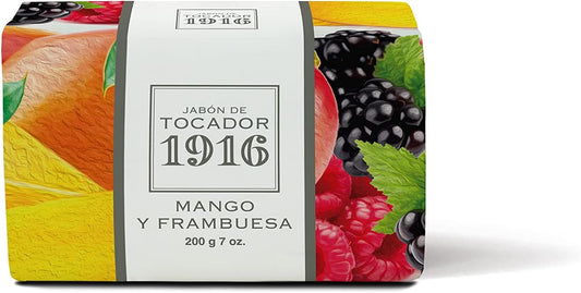1916 - Mango y Frambuesa 200 gr, Jabón Natural, Piel Limpia y Perfumada, Jabón en Pastilla, Método Tradicional, Jabón de Manos y Facial, Flor y Fruta Mediterránea, Fragancia Deliciosa