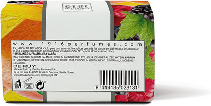 1916 - Mango y Frambuesa 200 gr, Jabón Natural, Piel Limpia y Perfumada, Jabón en Pastilla, Método Tradicional, Jabón de Manos y Facial, Flor y Fruta Mediterránea, Fragancia Deliciosa