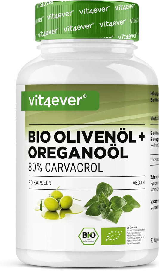 Organic Oregano Oil and Carvacrol 80 mg - 90 Capsules with Controlled Virgin Olive Oil - Greek Oregano High Dose - Vegan