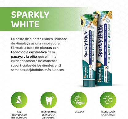 Himalaya Herbals Sparkly White Herbal Vegetarian Toothpaste for whitening teeth with advanced plague removal|Anti-inflammatory 12-Hour Germ Protection- 75ml