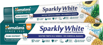 Himalaya Herbals Sparkly White Herbal Vegetarian Toothpaste for whitening teeth with advanced plague removal|Anti-inflammatory 12-Hour Germ Protection- 75ml