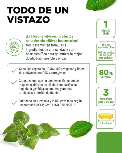 Organic Oregano Oil and Carvacrol 80 mg - 90 Capsules with Controlled Virgin Olive Oil - Greek Oregano High Dose - Vegan