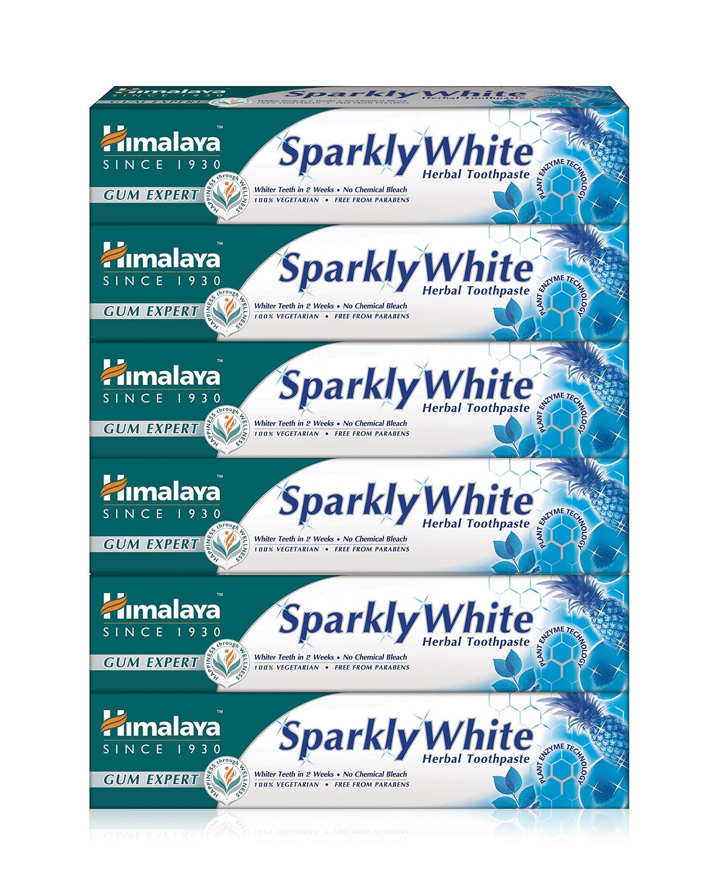 Himalaya Herbals Sparkly White Herbal Vegetarian Toothpaste for whitening teeth with advanced plague removal|Anti-inflammatory 12-Hour Germ Protection- 75ml