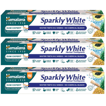 Himalaya Herbals Sparkly White Herbal Vegetarian Toothpaste for whitening teeth with advanced plague removal|Anti-inflammatory 12-Hour Germ Protection- 75ml
