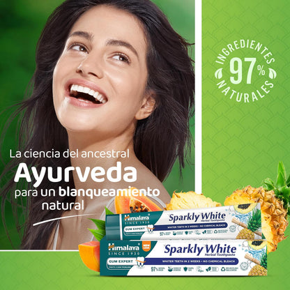 Himalaya Herbals Sparkly White Herbal Vegetarian Toothpaste for whitening teeth with advanced plague removal|Anti-inflammatory 12-Hour Germ Protection- 75ml